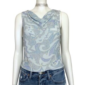Vintage 90s Y2K Metallic Blue Cowl Neck Going Out Top. Small. McBling Tank Fairy